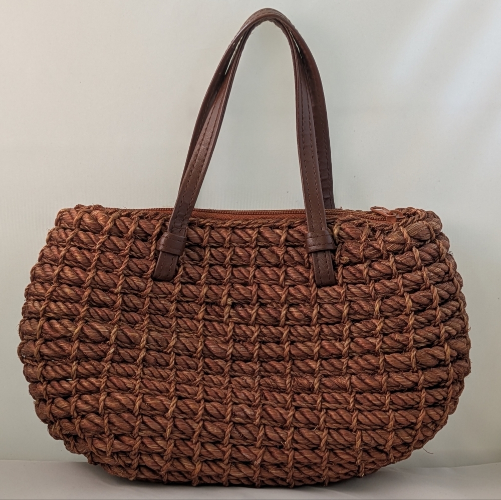 Dark Brown Raffia Purse Handbag Made in the Philippines - Picture 5 of 16